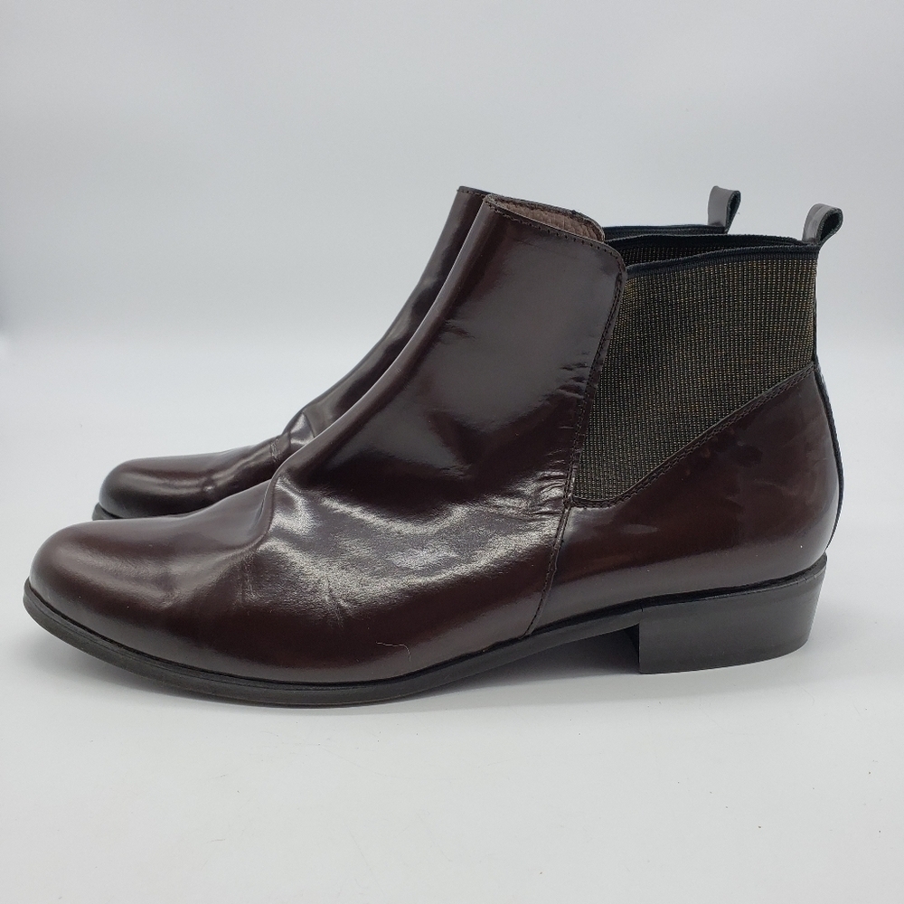 Wonders women EU 39 high shine leather Chelsea boots raisin brown metallic panel - Picture 4 of 13